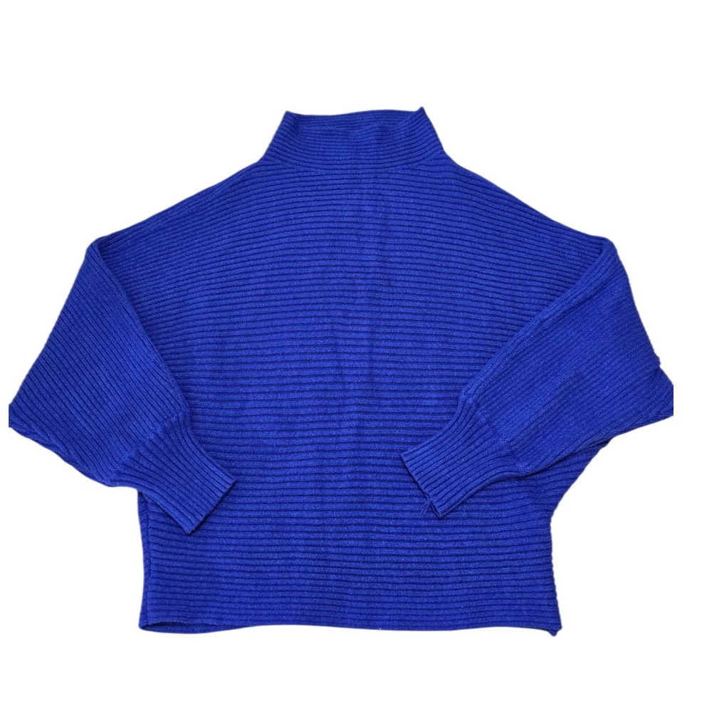 Anthropologie Royal Blue Ribbed Mock Neck Batwing Sleeve Sweater Womens Medium